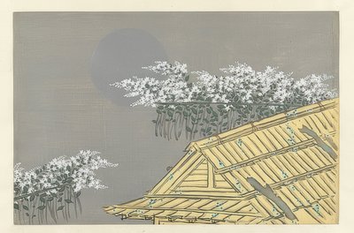 Witte bloesemtakken aan een huis door Kamisaka Sekka