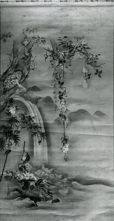 Familie van apen, late 17e eeuw door Kanô Tanshin Morimasa