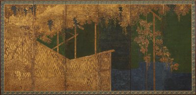 Vruchtende wijnstokken op een bamboe prieel, Momoyama-periode, laat 16e eeuw door Kano Eitoku