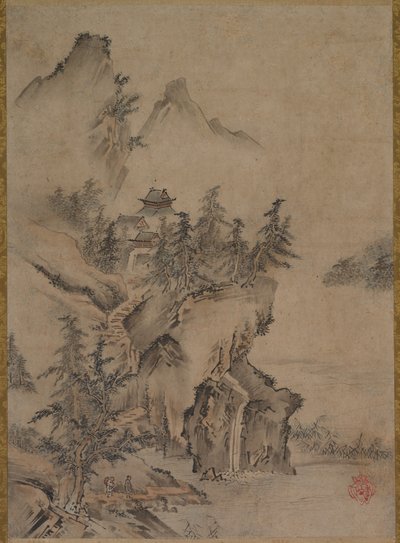 Chinese Geleerde die naar een Bergtempel Reist door Kano Hidemasa