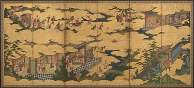 Scènes uit het Leven van de Ming Huang Keizer en Yang Guifei (een van een paar met F1901.21) door Kano Mitsunobu