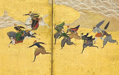 (detail) van de Zuidelijke Barbaren komen om te handelen, paar van zes-paneelschermen, begin 17e eeuw door Kano Naizen