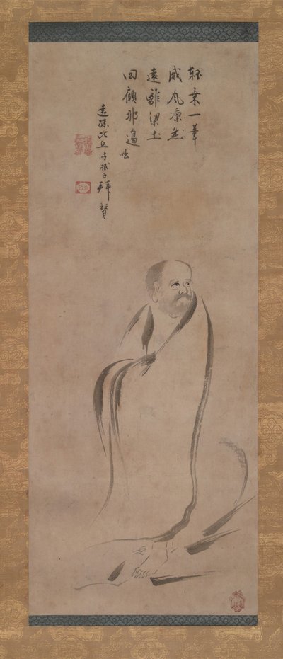 Bodhidharma steekt de Yangzi-rivier over op een riet, laat 16e eeuw door Kano Soshu