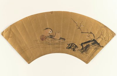 Mandarijneend en bloeiende pruim door Kano Yukinobu