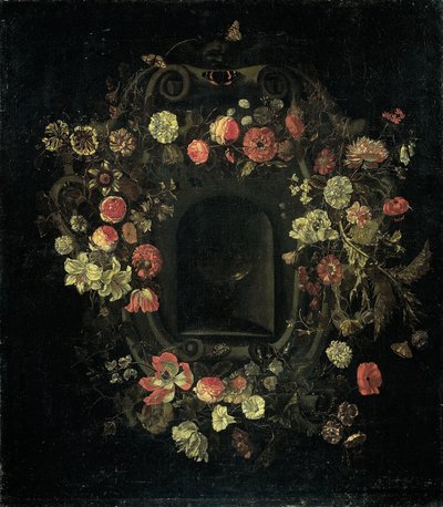 Bloemenkrans om een nis door Karel Batist