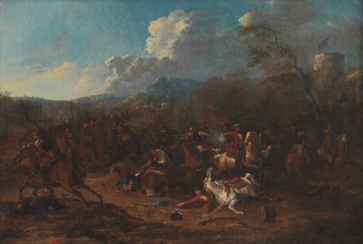 Cavalerieschermutseling bij een fort door Karel Breydel