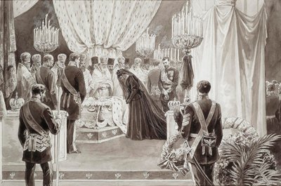 Begrafenis van keizer Alexander III in de St. Petrus en Pauluskathedraal in Sint-Petersburg, 1894 door Karel Brozh