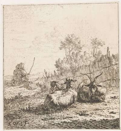 Geit en twee schapen door Karel Du Jardin