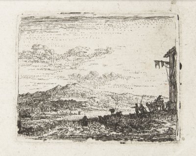 Italianiserend landschap met wagen bij herberg door Karel Du Jardin