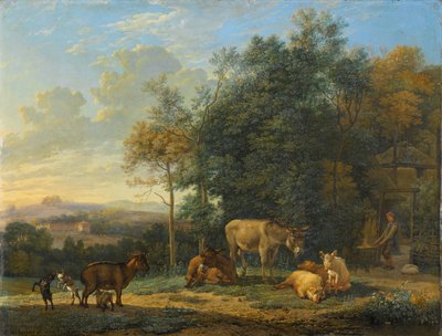 Landschap met twee ezels, geiten en varkens door Karel Du Jardin