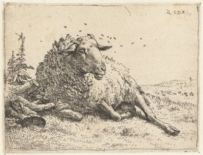 Schaap bij een boomstam door Karel Du Jardin