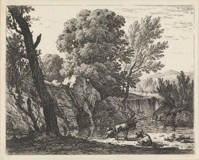 Landschap met man en twee ezels door Karel Dujardin