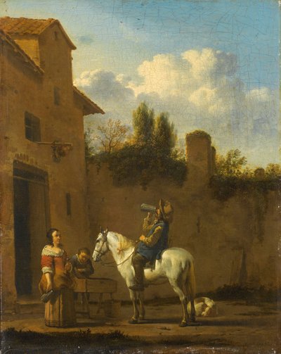 Bereden trompetter die een drankje neemt, 1650-60 door Karel Dujardin
