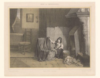 Interieur met een meisje bij de wieg door Karel Frederik Bombled