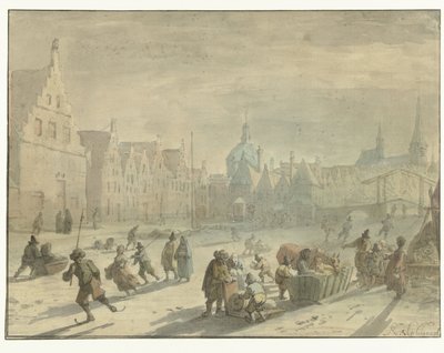Galgewater in Leiden met ijsvermaak door Karel Slabbaert