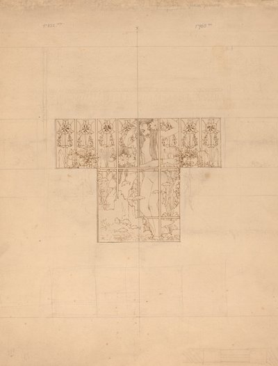 Naakt en Vis met Bloemen (Studie voor geëtst badkamerraam) door Karel Vitezslav Masek