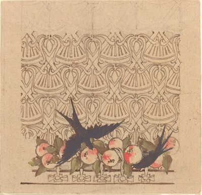 Ornamentaal Ontwerp met Twee Vogels die aan Fruit Pikken door Karel Vitezslav Masek