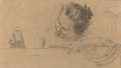 Vrouw in Bad, Met een Glas Wijn door Karel Vitezslav Masek