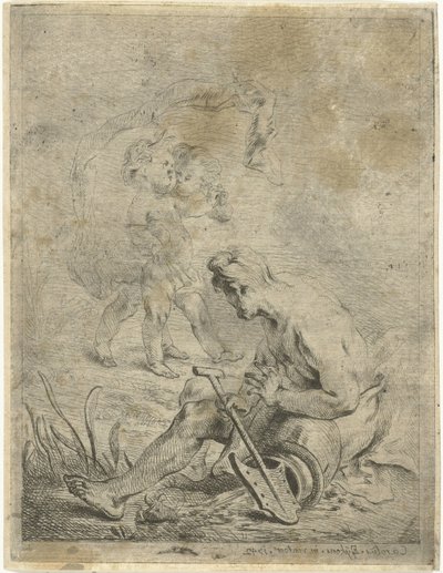 Riviergod kijkend naar twee putti door Karel Ykens (II)