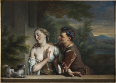 Een Man die een Vrouw probeert te omhelzen door Karel de Moor
