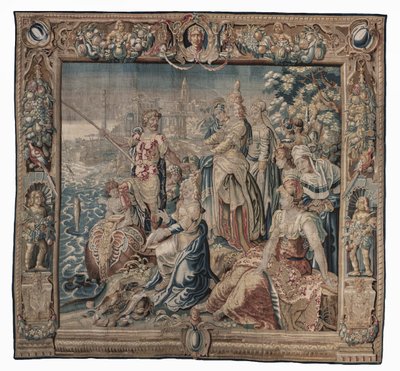 Antonius en Cleopatra (Antonius vangt een gezouten vis); wandtapijt, datum onbekend door Karel van II Mander
