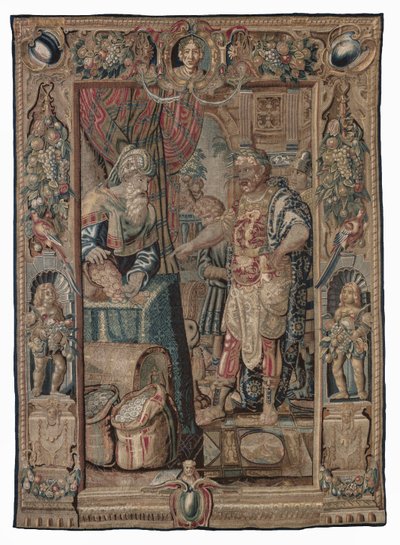 Antonius en Cleopatra (Antonius verovert Pelusium); wandtapijt, datum onbekend door Karel van II Mander