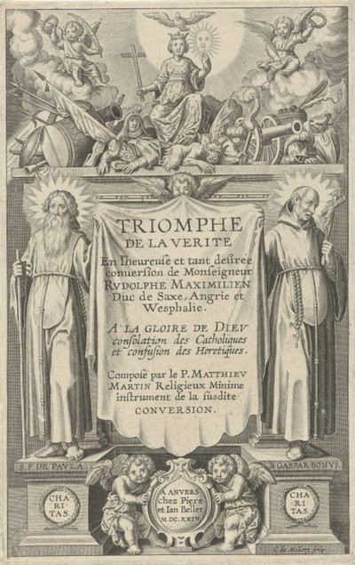 Titelpagina voor: Triomphe de la Verite, 1624 door Karel van Mallery