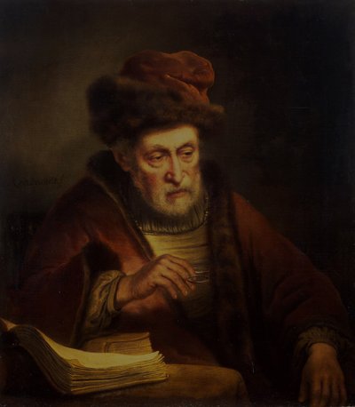 Oude man met een paar brillen door Karel van der Pluym