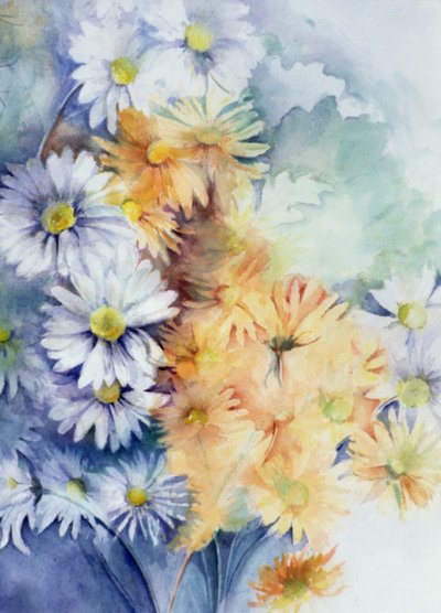Chrysant, wit en abrikoos door Karen Armitage
