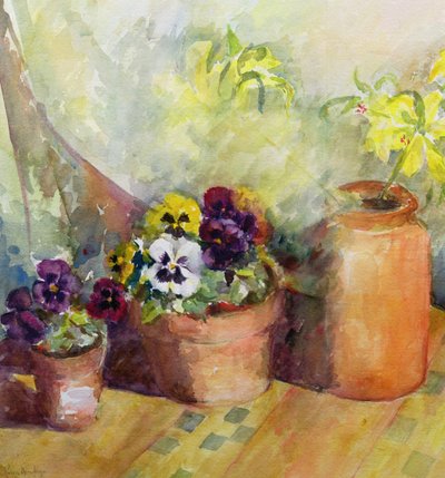 Viooltjes en Terracotta Potten door Karen Armitage