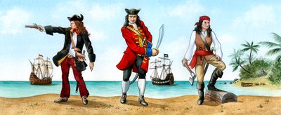 Anne Bonny, John Calico Jack Rackam en Mary Read, 18e Eeuwse Piraten door Karen Humpage