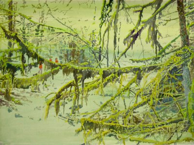 Het mistige, bemoste bos door Karin Bos