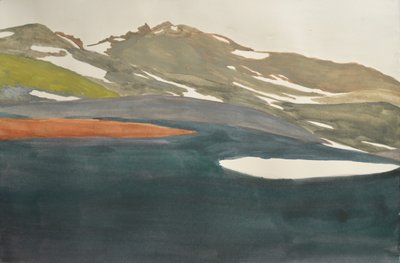 Uitzicht op het Snowy Mountain-meer door Karin Bos