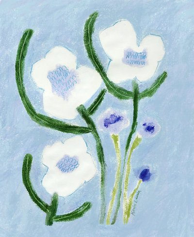 Blauwe pastelkleurige bloemen door Karin Lauria