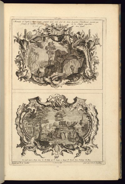 Print, Ontwerp voor twee cartouches, 1745 door Karl Albert von Lespilliez