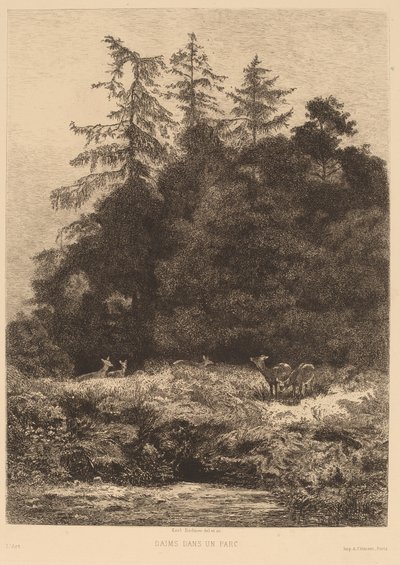 Herten in een park door Karl Bodmer