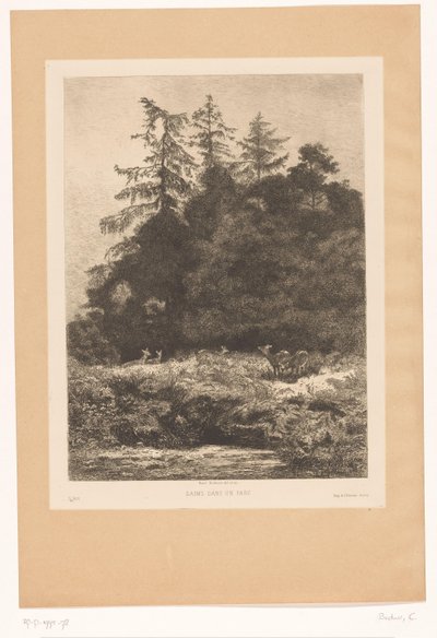 Herten aan de rand van een bos door Karl Bodmer