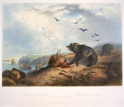 Jacht op de grizzlybeer door Karl Bodmer
