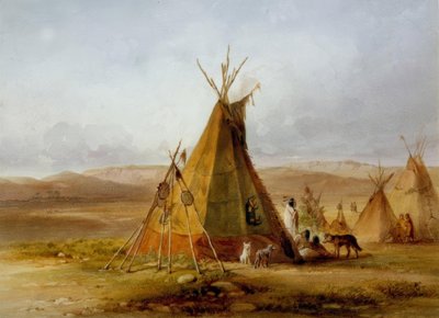 Kamp van de Assiniboin / Tipi / Karl Bodmer door Karl Bodmer