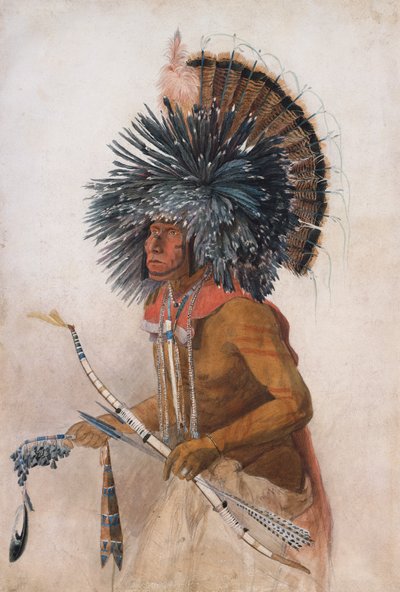 Pehriska-Ruhpa, Hidatsa krijger, in kostuum van de Hondendans door Karl Bodmer
