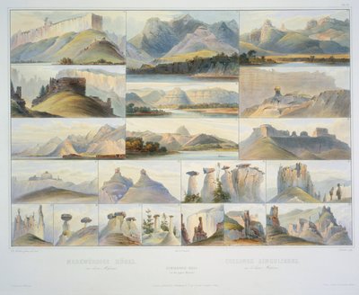Opmerkelijke heuvels aan de bovenloop van de Missouri door Karl Bodmer