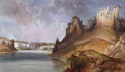 Uitzicht op de stenen muren aan de Upper Missouri door Karl Bodmer