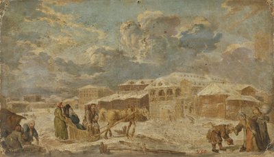 Stadsplein in de winter, tweede helft van de 18e eeuw door Karl Friedrich Knappe