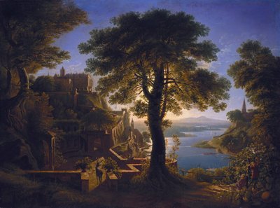 Kasteel aan de rivier door Karl Friedrich Schinkel