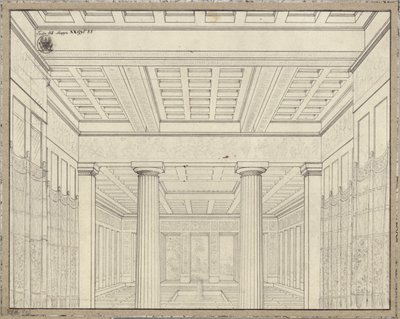 Dido. Opera van Bernhard Klein. Ontwerp voor de 3e decoratie. Vertrek in het paleis door Karl Friedrich Schinkel