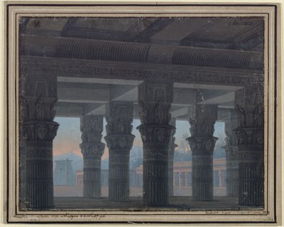 Die Zauberflöte. Opera van Wolfgang Amadeus Mozart. Ontwerp voor het 8e decor. Voorhal van het labyrint door Karl Friedrich Schinkel