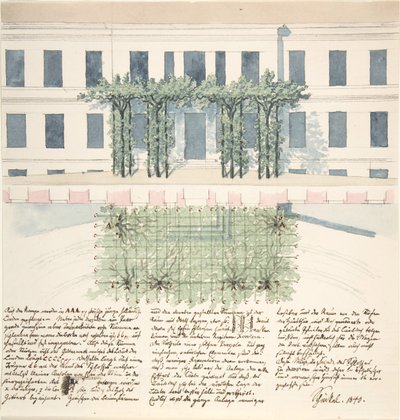 Oplevering en Plan van de Façade van een Gebouw, 1840 door Karl Friedrich Schinkel