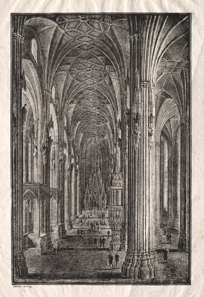 Interieur van de Stephansdom in Wenen, ca. 1810 door Karl Friedrich Schinkel
