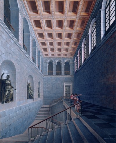 Interieurzicht van een trap, ontwerp voor een kasteel in Koestritz, 1802-03 door Karl Friedrich Schinkel