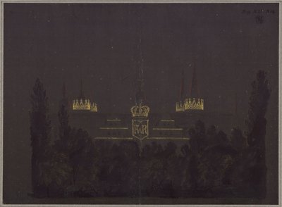 Merseburg. Slot. Ontwerp voor de verlichting van het slot ter gelegenheid van de huldigingsfeesten voor Frederik Willem III van Pruisen door Karl Friedrich Schinkel